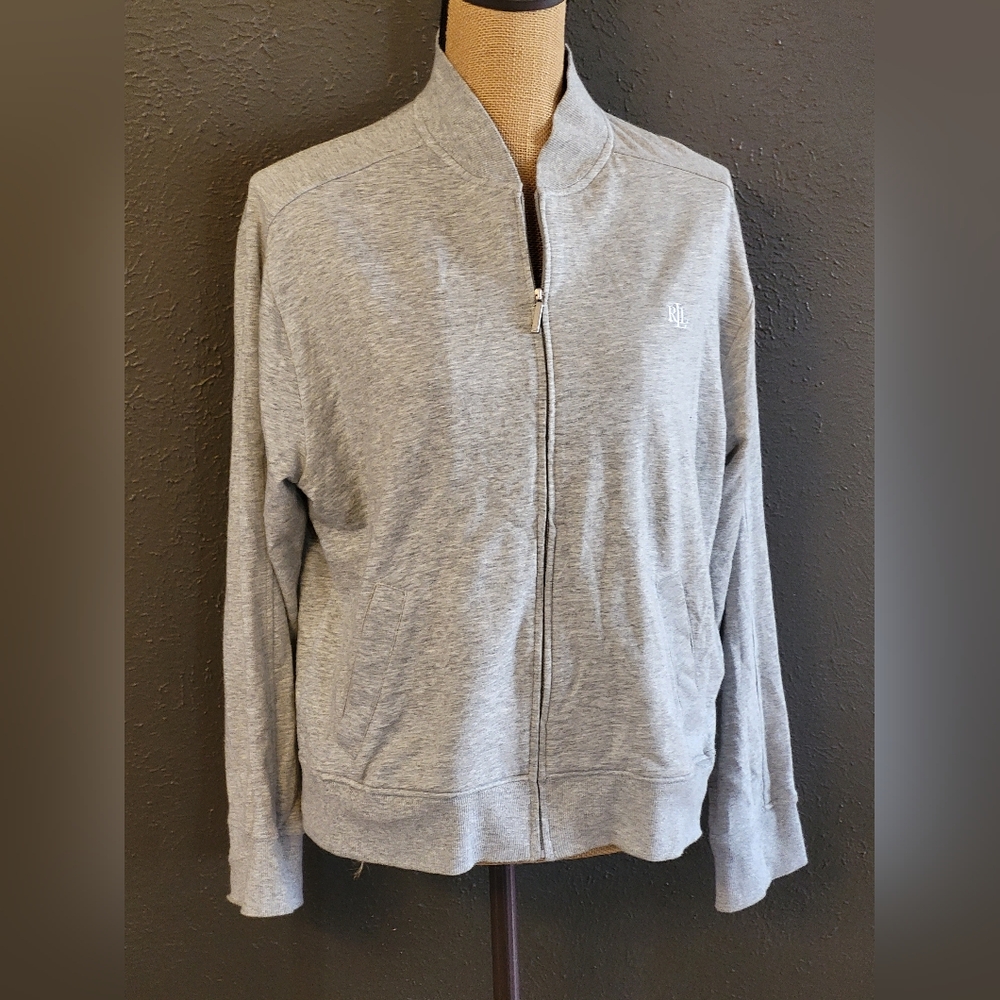 Ralph Lauren Large Gray Cotton-blend Lightweight Zippered Jacket